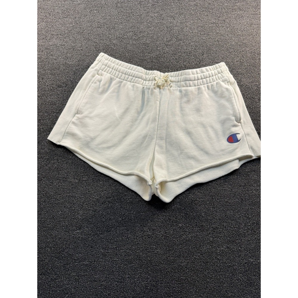 Champion Women's Loose Fit Jersey Shorts with Raw Hem in Cream - Large